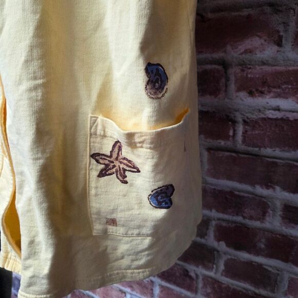 Vintage 90s Viva City Oceanic Art Shirt Large Yellow V Neck Button Down Cotton - Picture 3 of 7